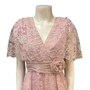 Vintage 1960s Miss Elliette Pink Lace Cape Long Dress – Women’s XS -